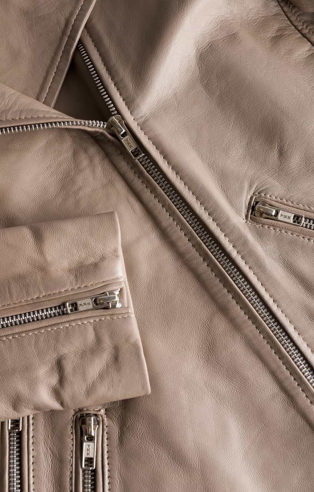 Ladies Leather Biker Jacket -Taupe