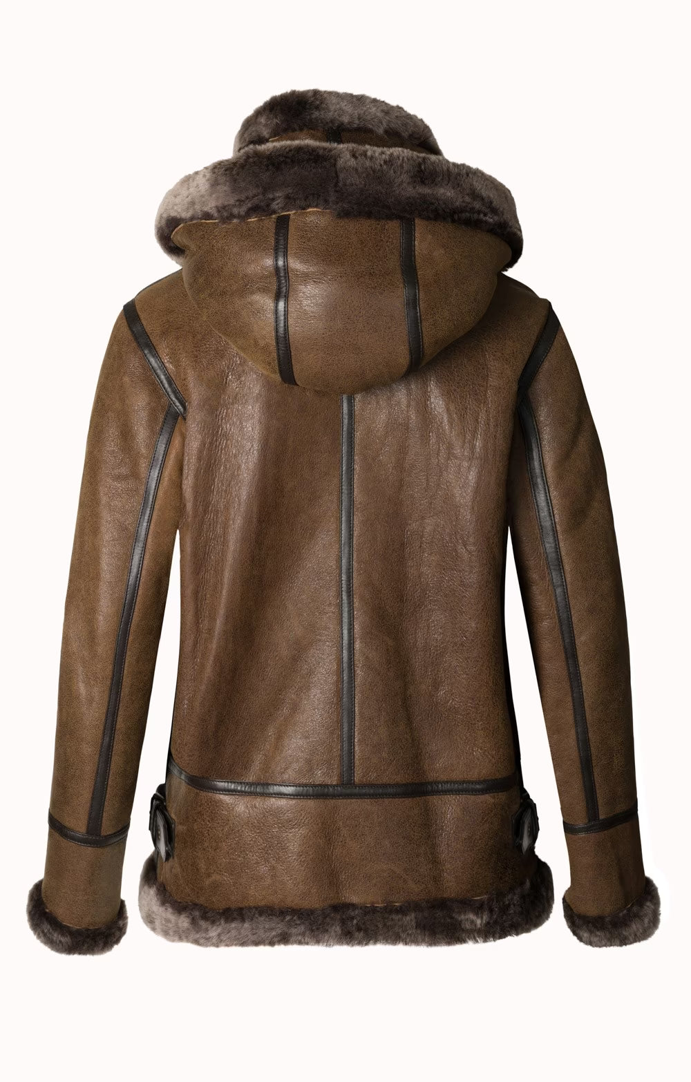 Ladies Sheepskin Detachable Hood Flying Jacket - Tobacco