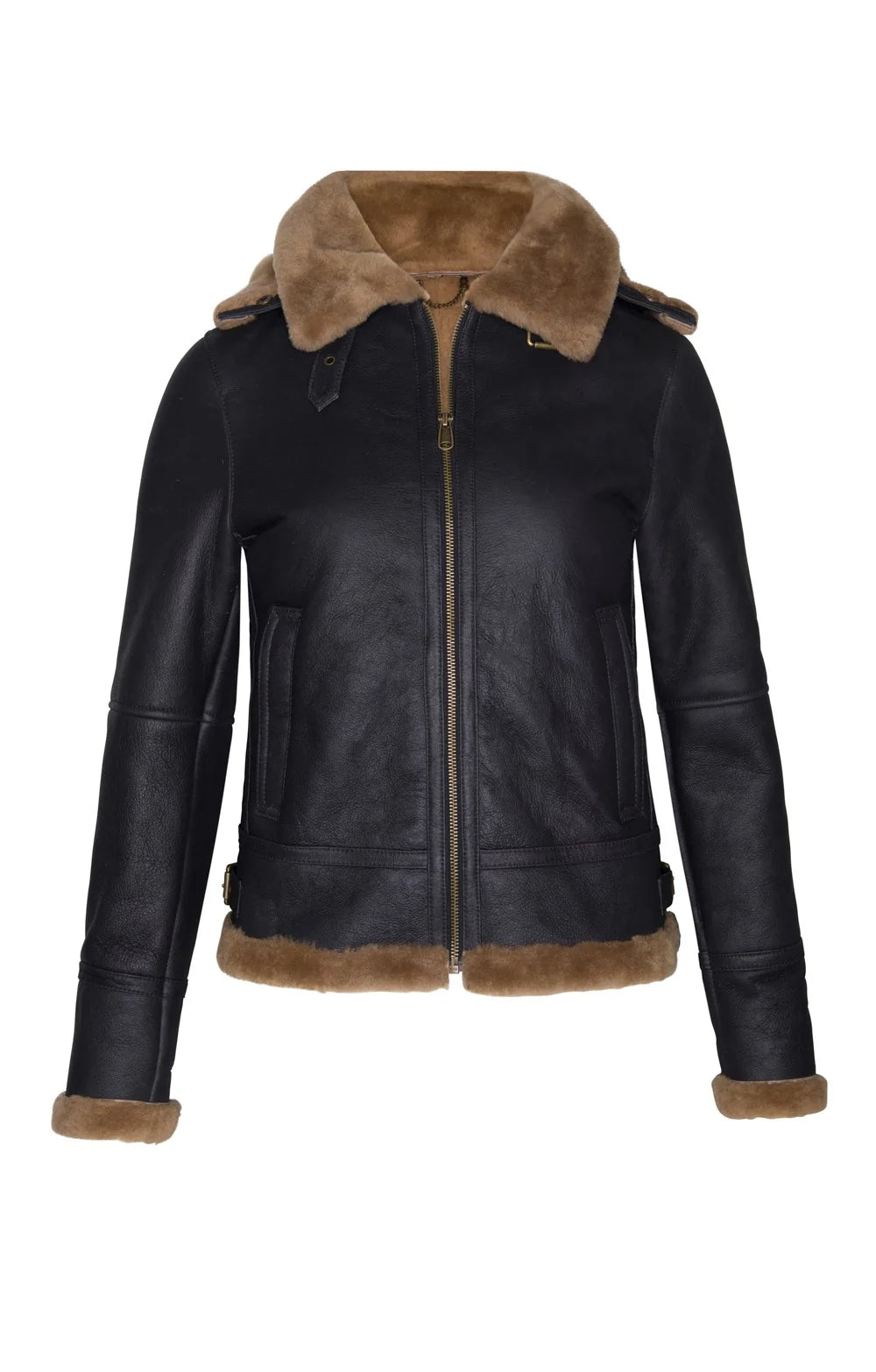 Ladies Sheepskin Aviator Jacket - Caramel
