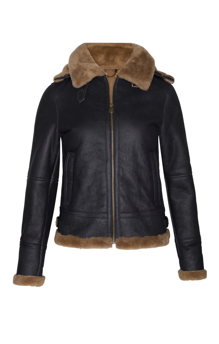 Ladies Sheepskin Aviator Jacket - Caramel