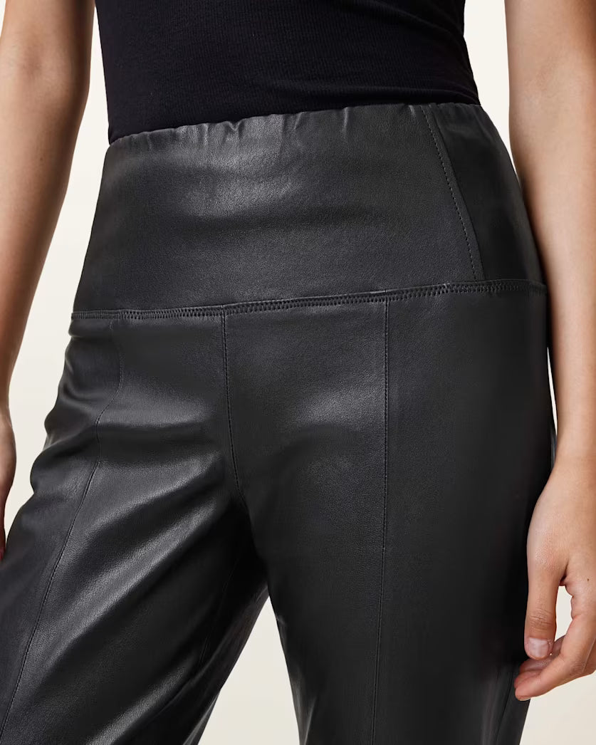 Cora High-Rise Leather Flared Leggings - Black