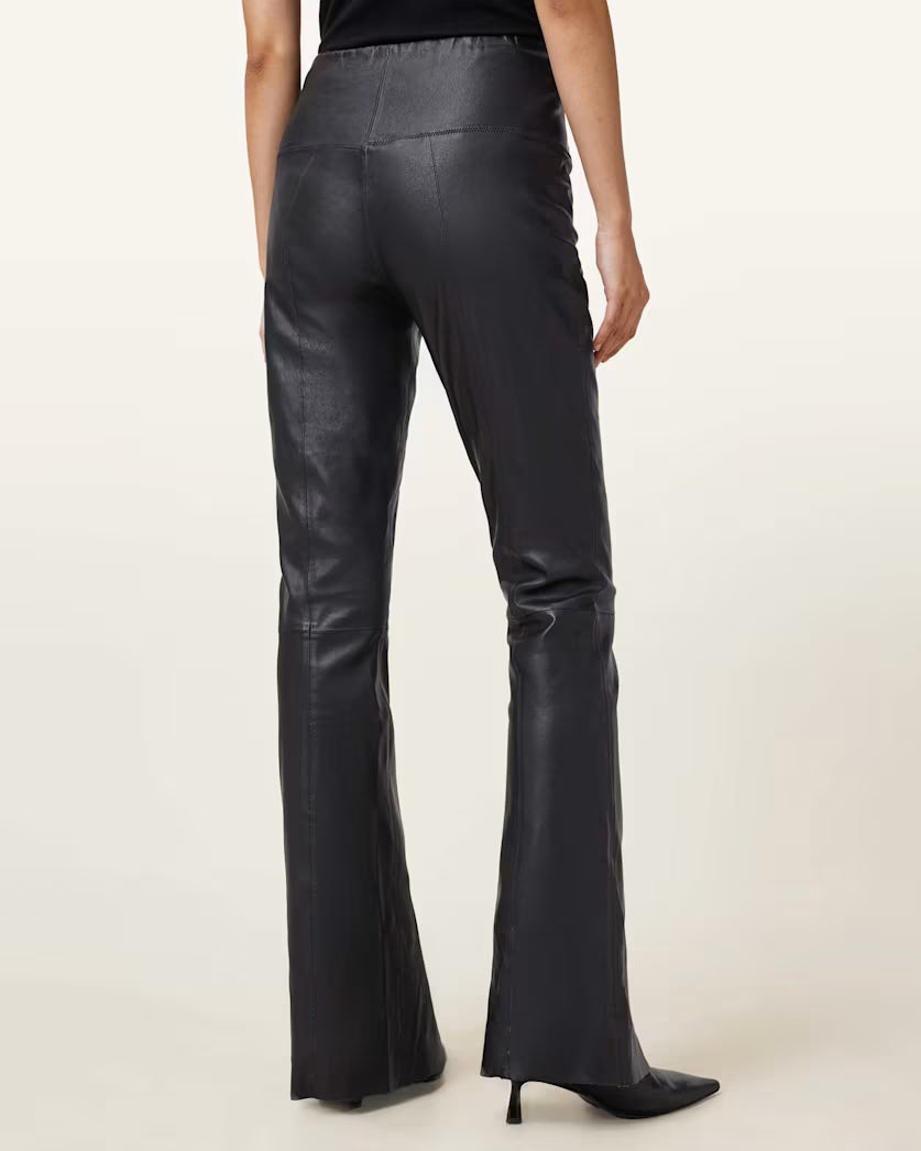 Cora High-Rise Leather Flared Leggings - Black
