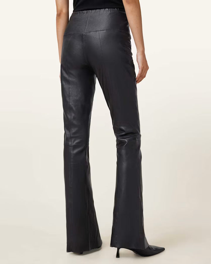 Cora High-Rise Leather Flared Leggings - Black