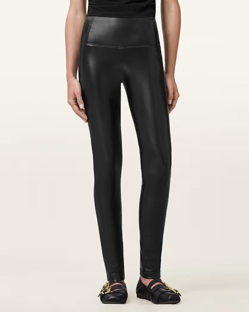 Cora High-Rise Faux Leggings - Black