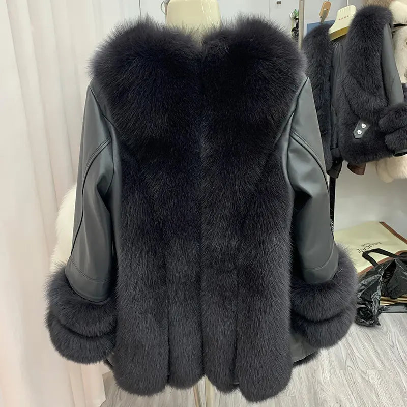 Foxy Duck Down Leather Fur Coat