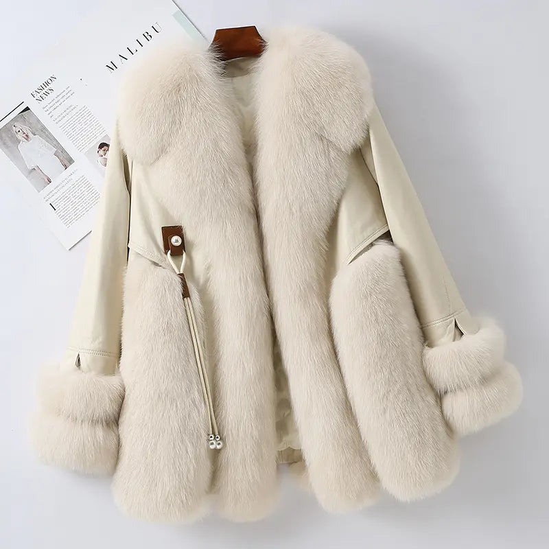 Foxy Duck Down Leather Fur Coat