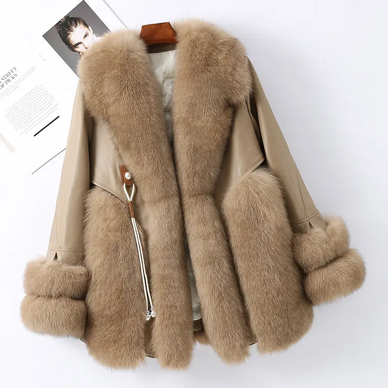 Foxy Duck Down Leather Fur Coat