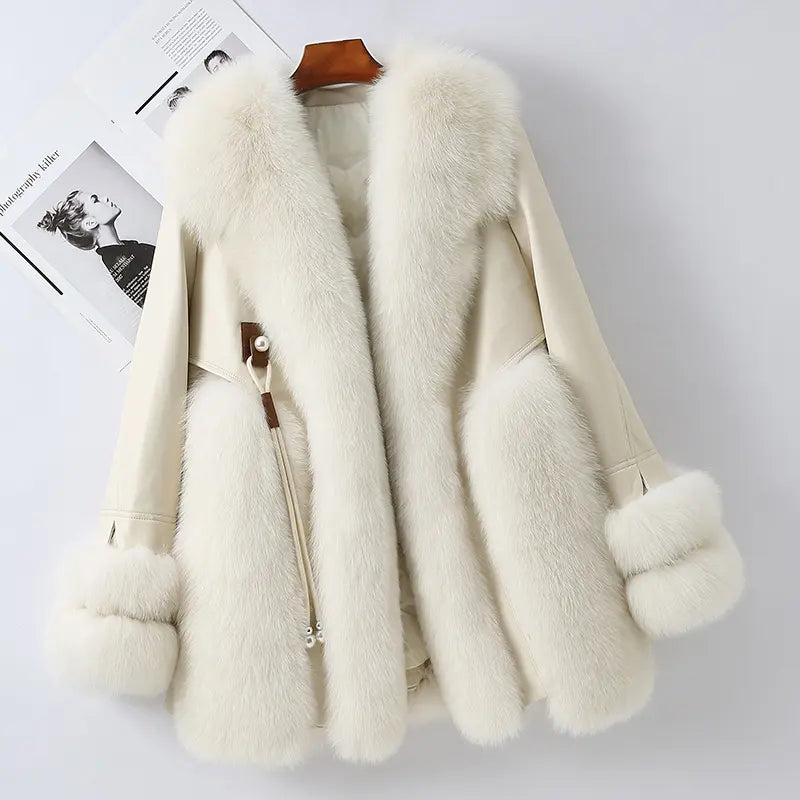 Foxy Duck Down Leather Fur Coat