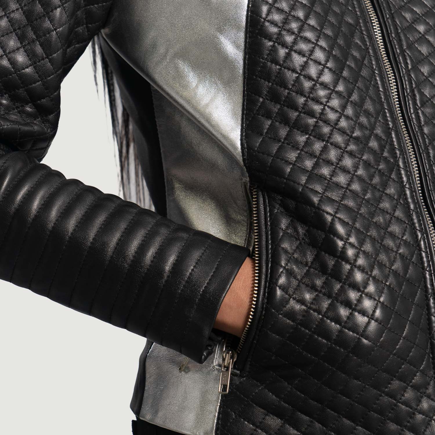 Ally Metallic Black Leather Biker Jacket