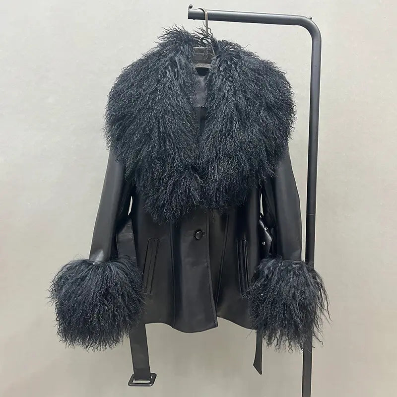 Arctic Fur Black Leather Jacket