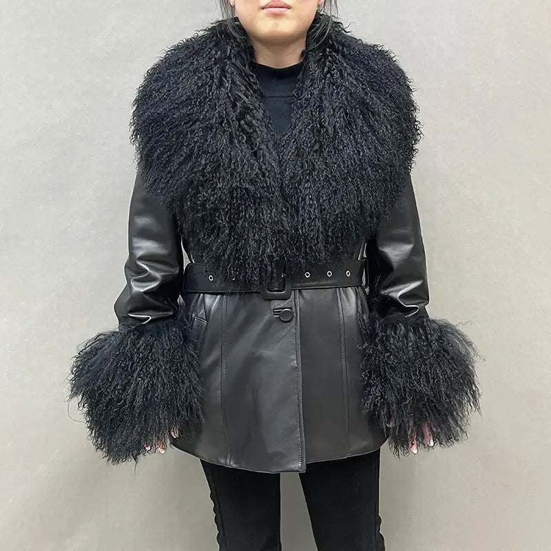 Arctic Fur Black Leather Jacket