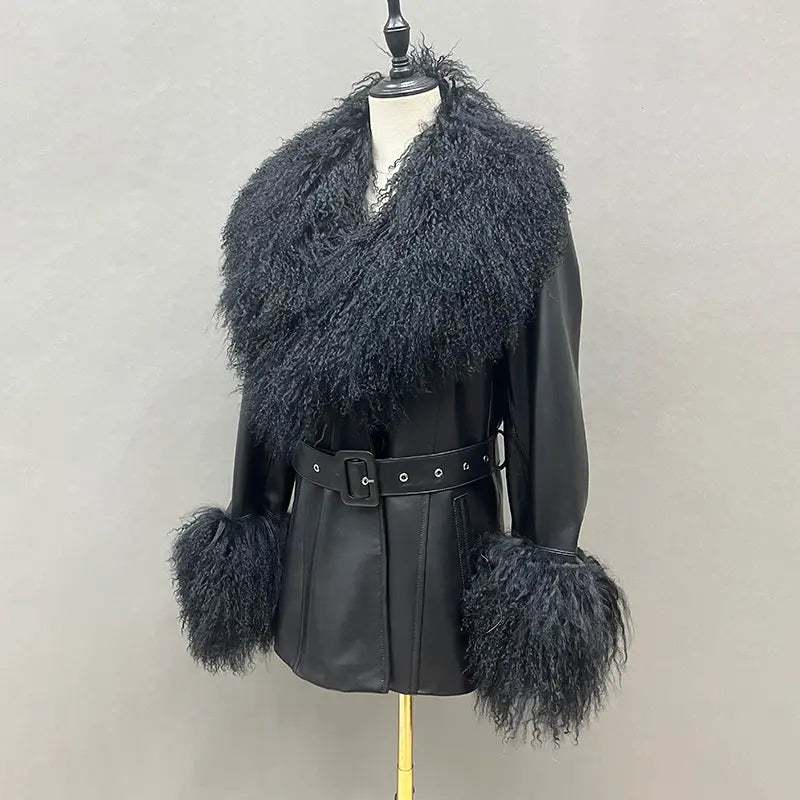 Arctic Fur Black Leather Jacket
