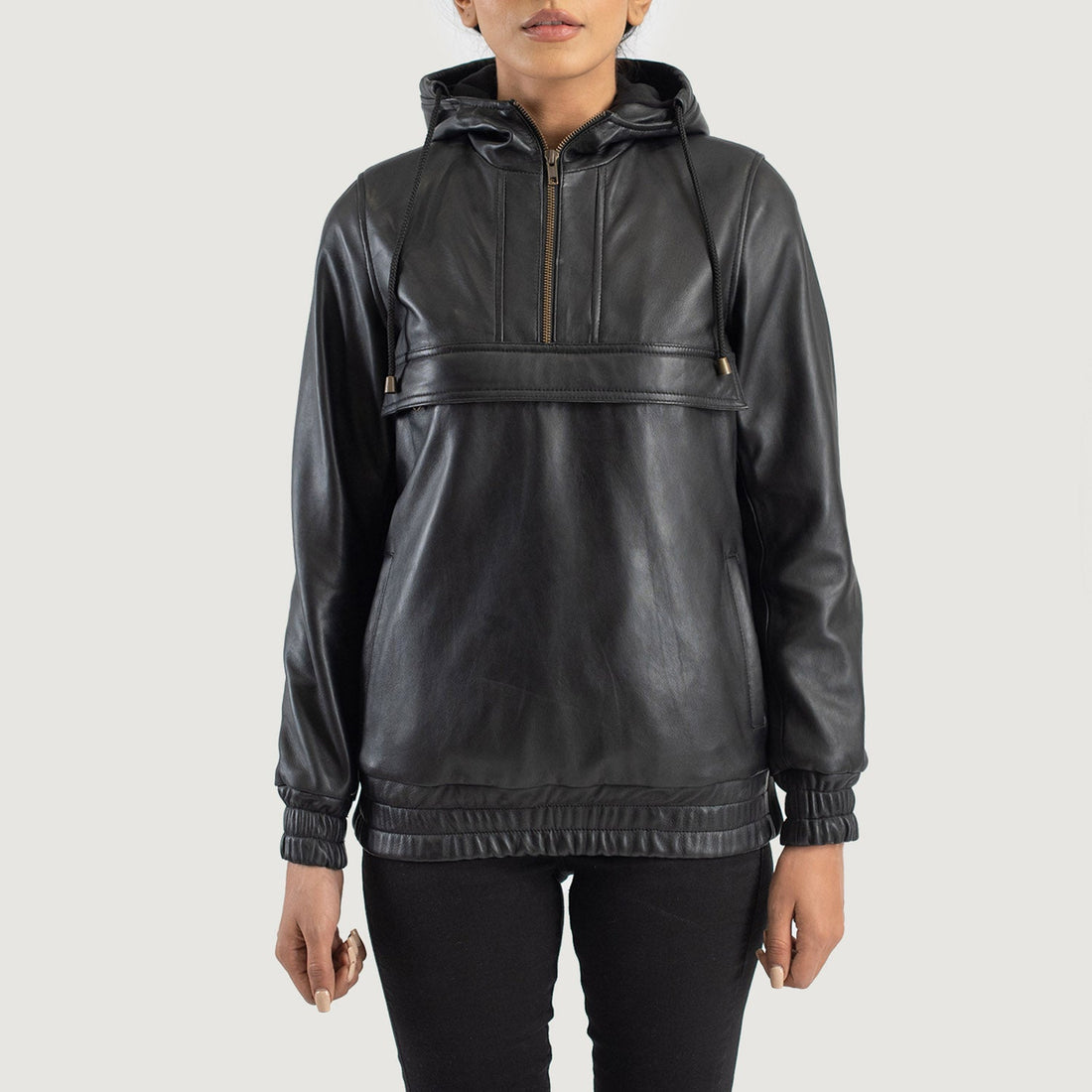 Ardour Black Hooded Leather Pullover Blazer