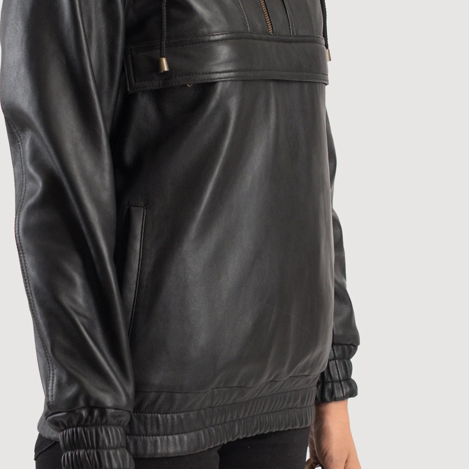 Ardour Black Hooded Leather Pullover Blazer