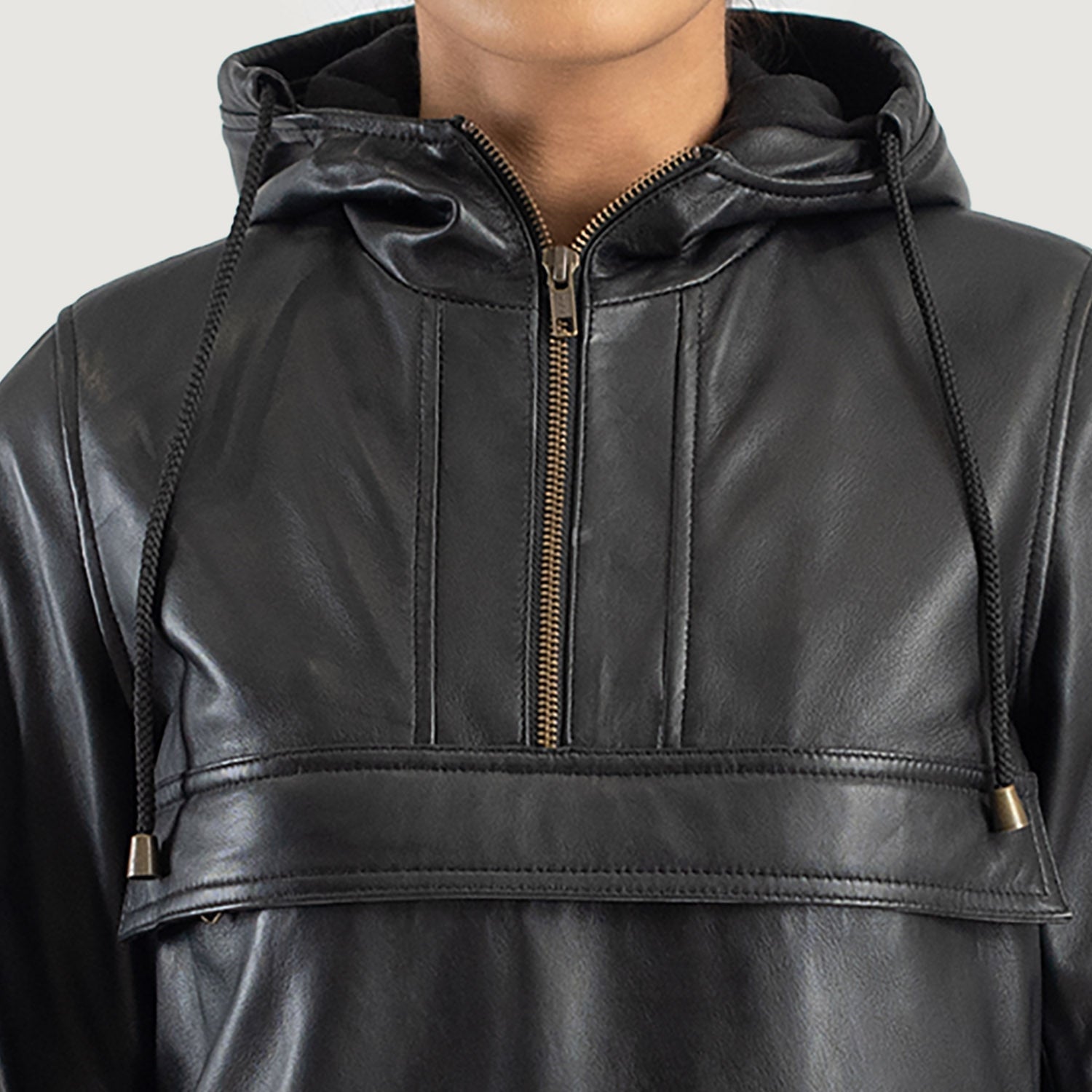 Ardour Black Hooded Leather Pullover Blazer