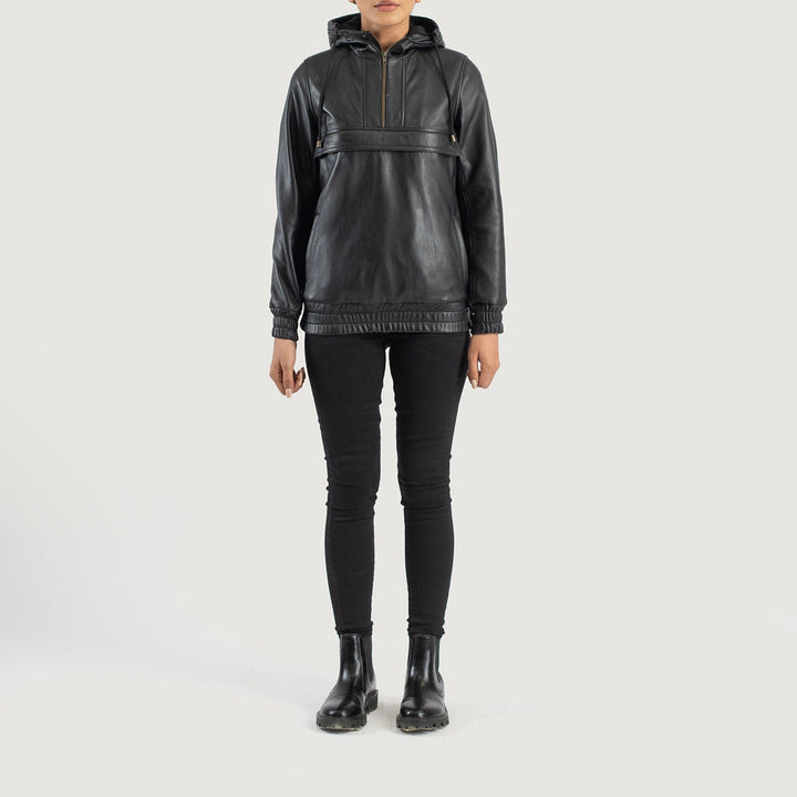 Ardour Black Hooded Leather Pullover Blazer