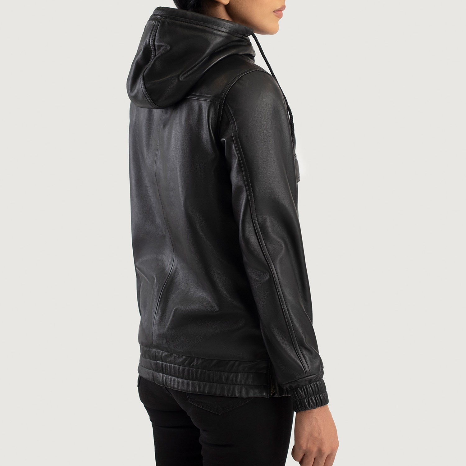Ardour Black Hooded Leather Pullover Blazer