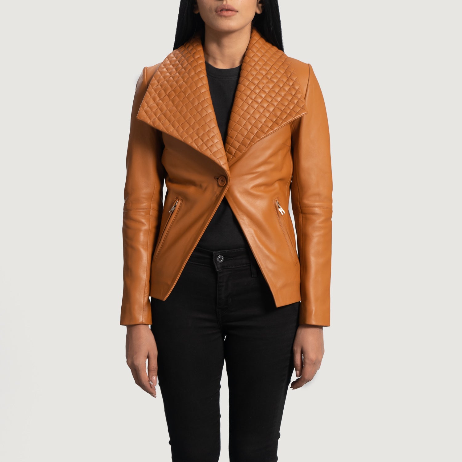 Aubrey Tan Brown Leather Blazer