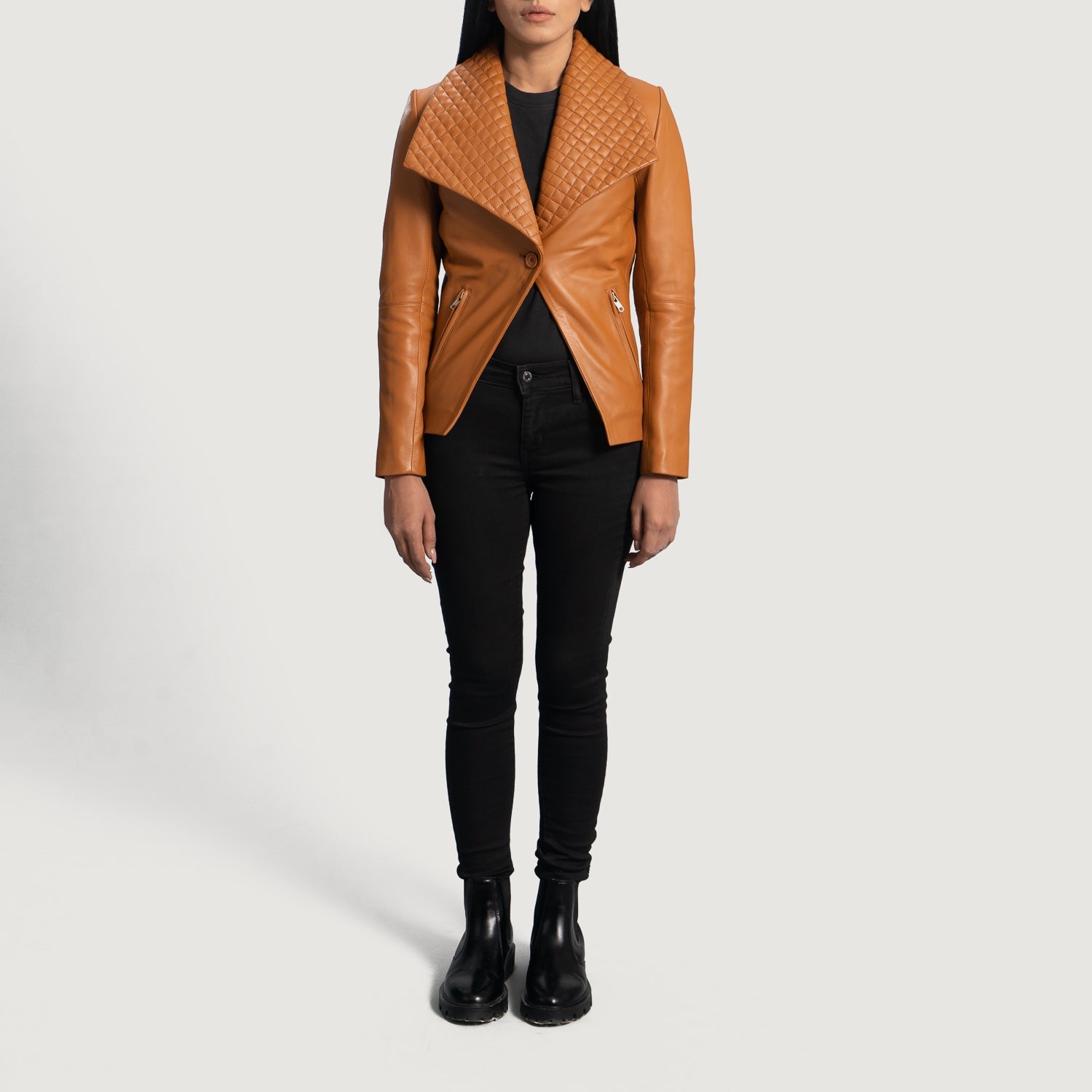Aubrey Tan Brown Leather Blazer