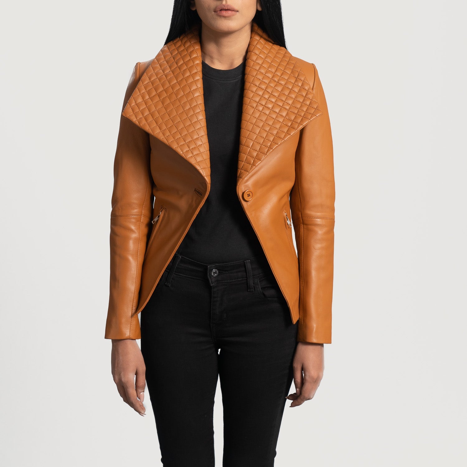 Aubrey Tan Brown Leather Blazer