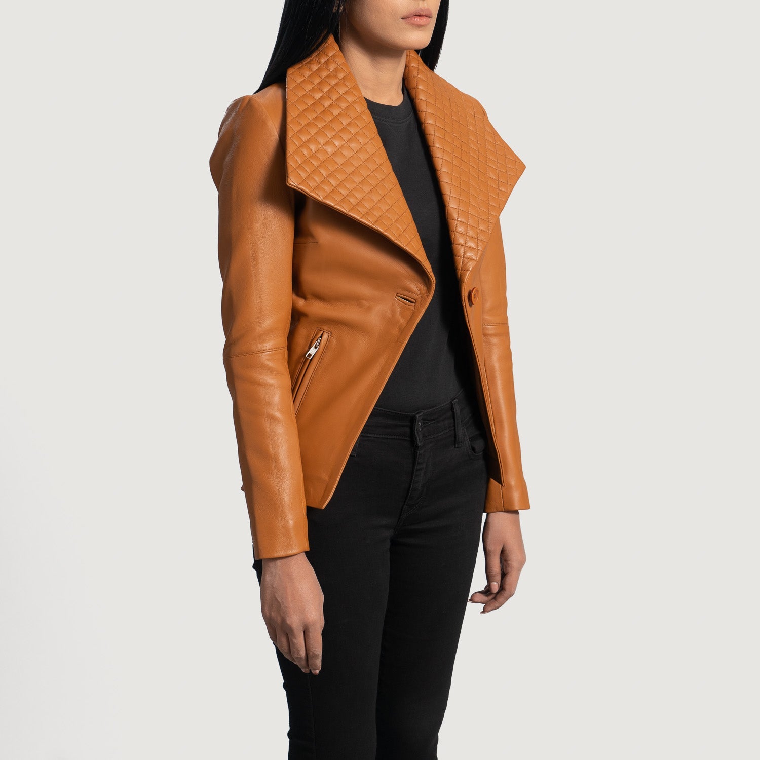 Aubrey Tan Brown Leather Blazer