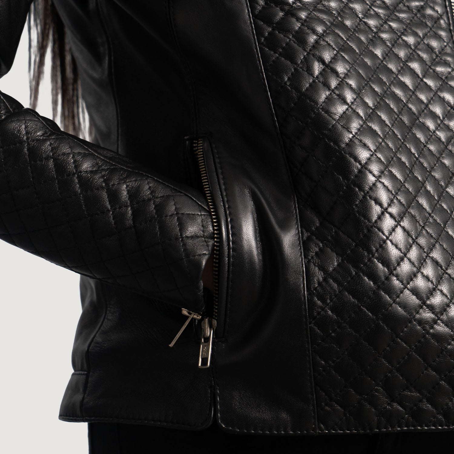 Slant Black Quilted Leather Biker  Jacket