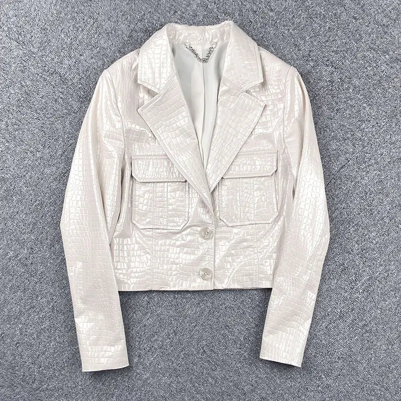 CrocTex Suit Collar Leather Jacket