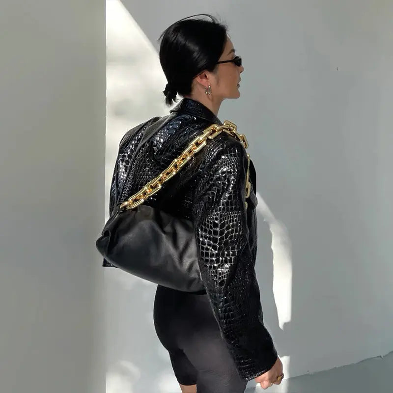 CrocTex Suit Collar Leather Jacket