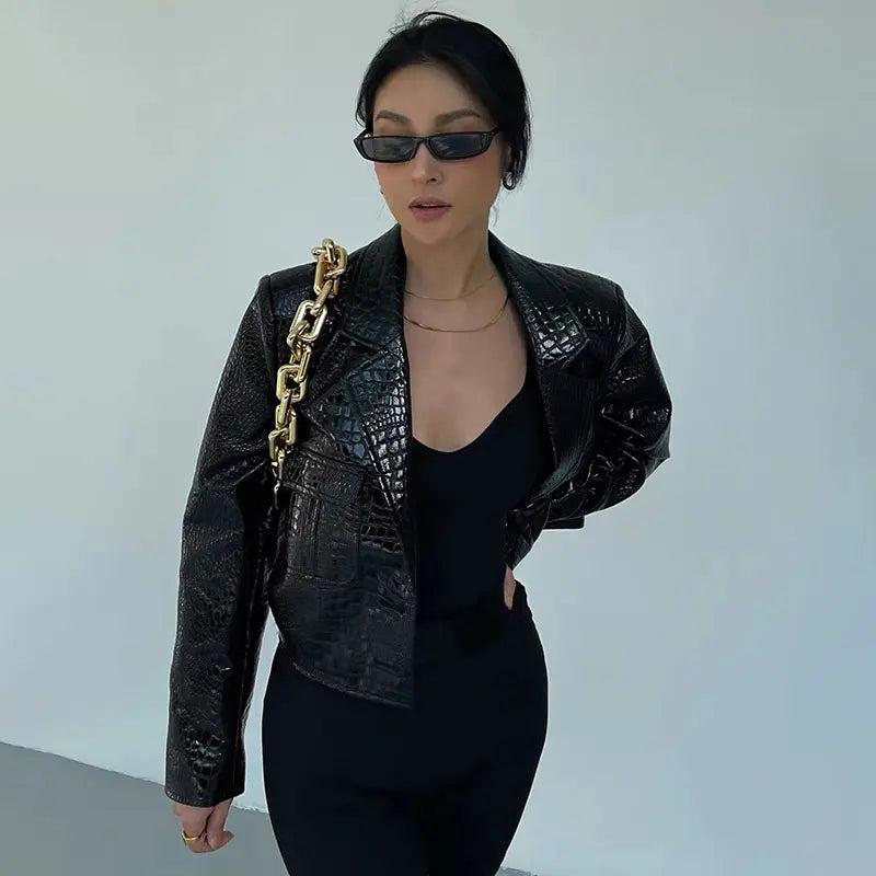CrocTex Suit Collar Leather Jacket