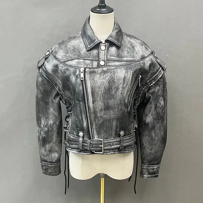Retro Black Distressed Leather Jacket