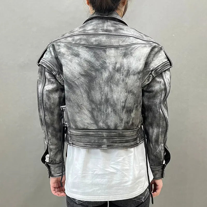 Retro Black Distressed Leather Jacket