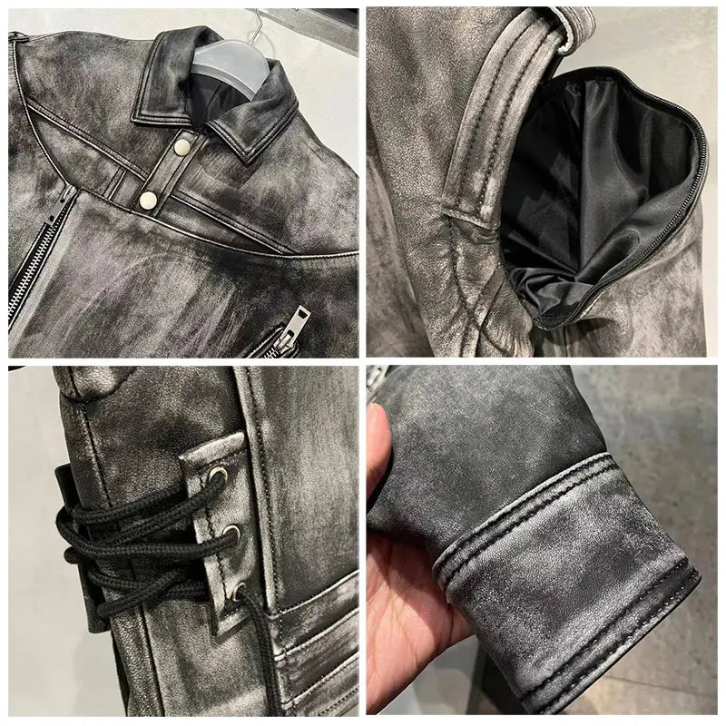 Retro Black Distressed Leather Jacket