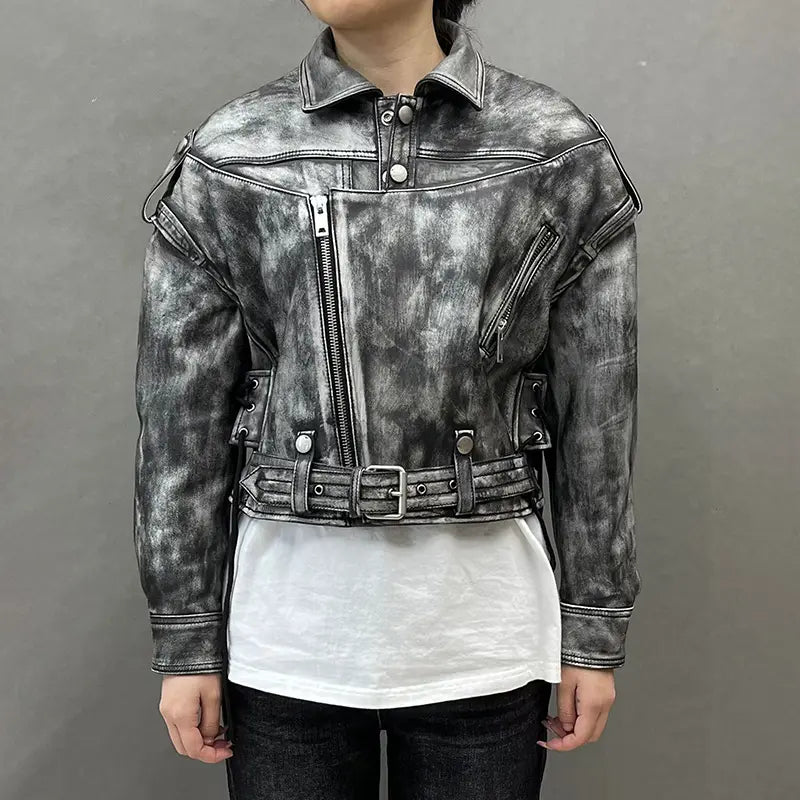Retro Black Distressed Leather Jacket