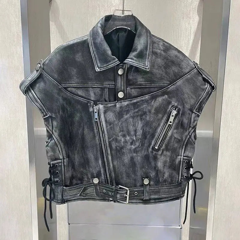 Retro Black Distressed Leather Jacket