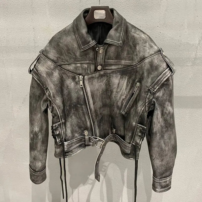 Retro Black Distressed Leather Jacket