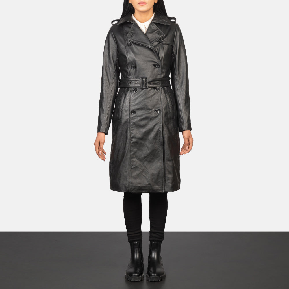 Plucky Double Breasted Leather Coat
