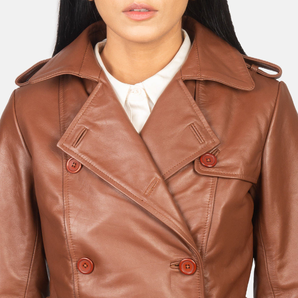 Plucky Double Breasted Leather Coat