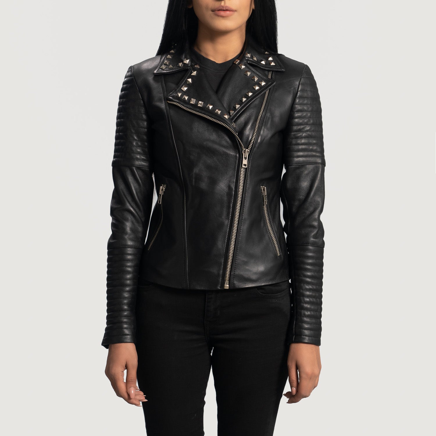 Foray Black Studded Leather Biker  Jacket