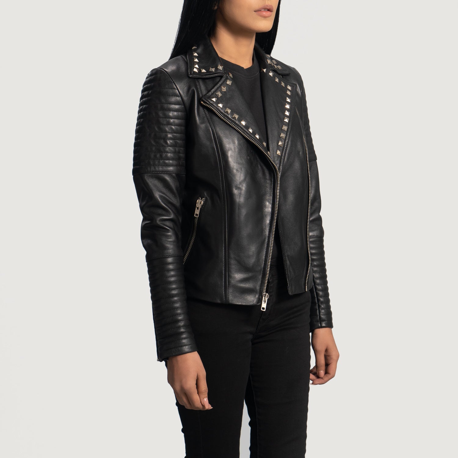Foray Black Studded Leather Biker  Jacket