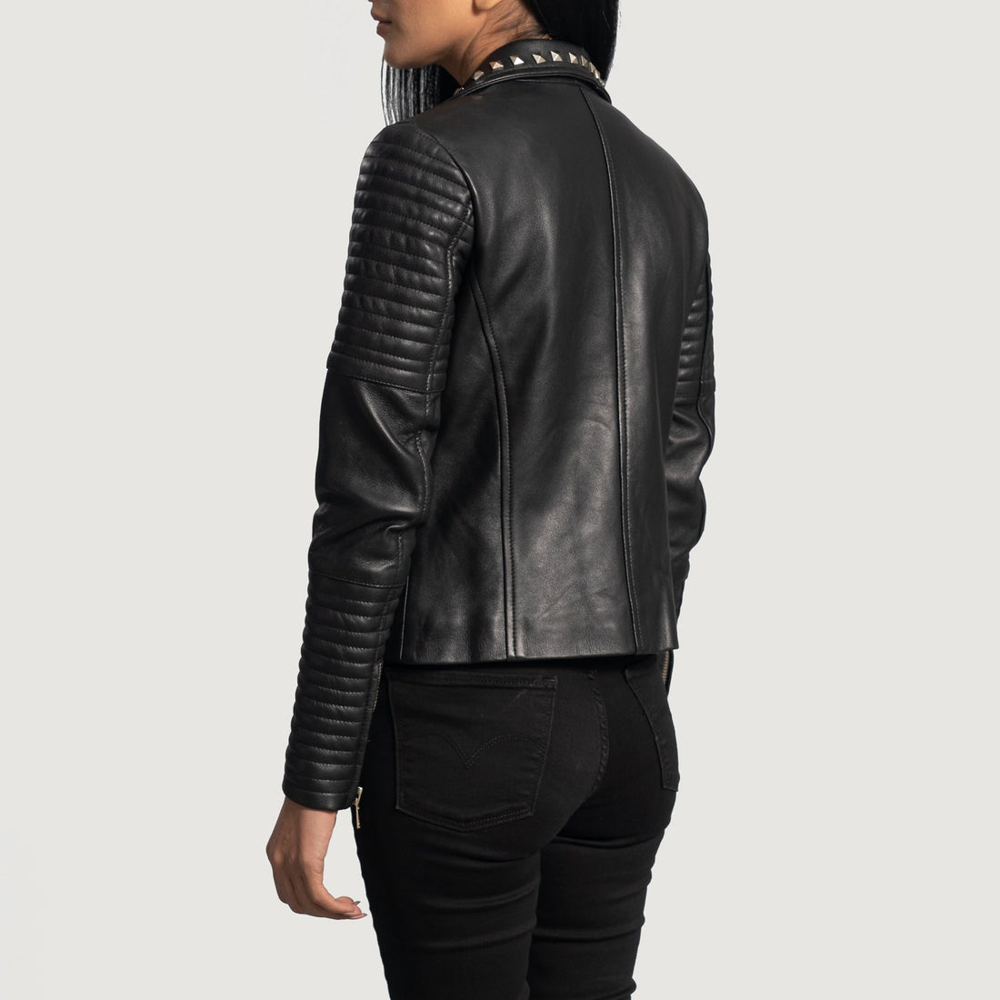 Foray Black Studded Leather Biker  Jacket