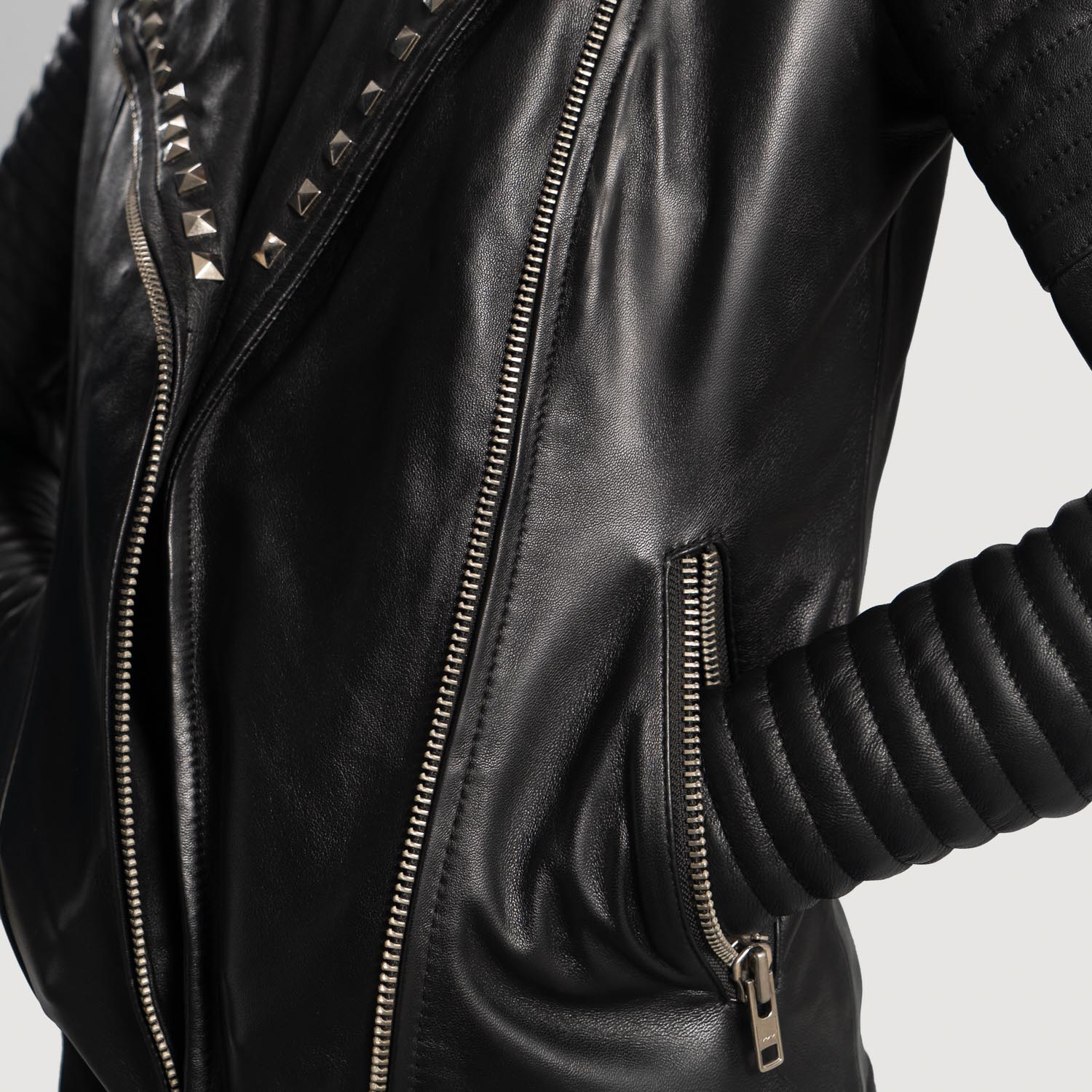 Foray Black Studded Leather Biker  Jacket