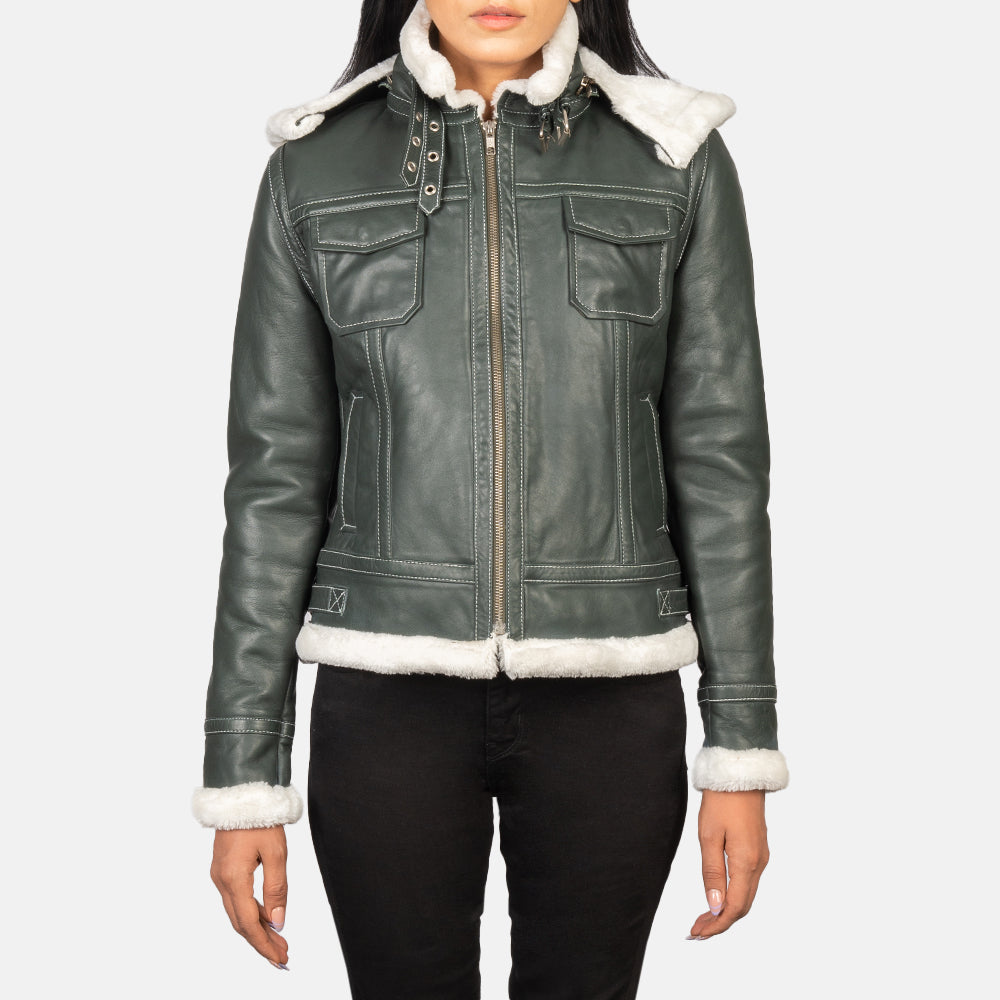 Frosty Hooded Shearling Leather Jacket