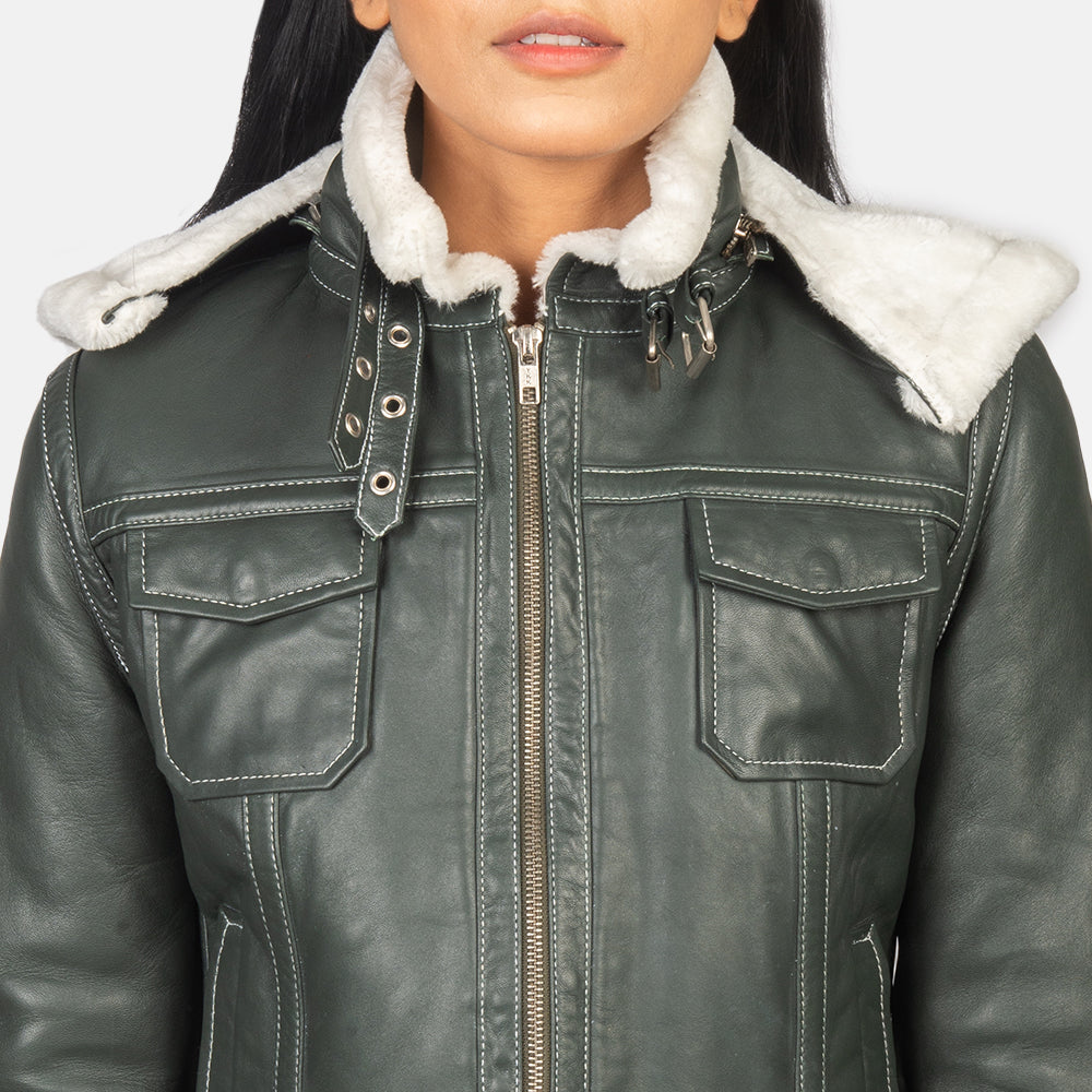 Frosty Hooded Shearling Leather Jacket