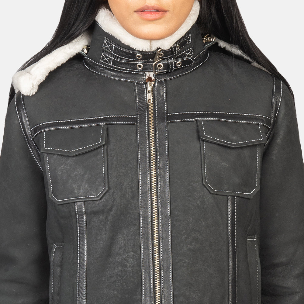 Frosty Hooded Shearling Leather Jacket