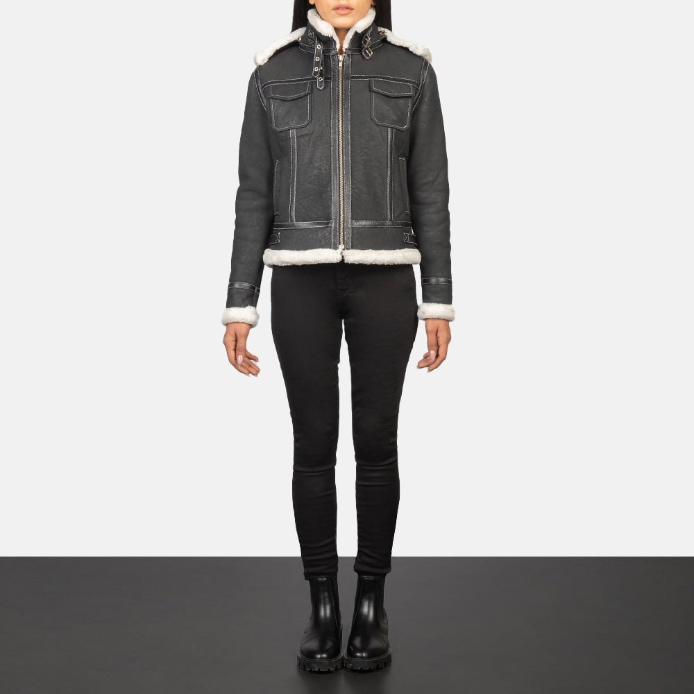Frosty Hooded Shearling Leather Jacket