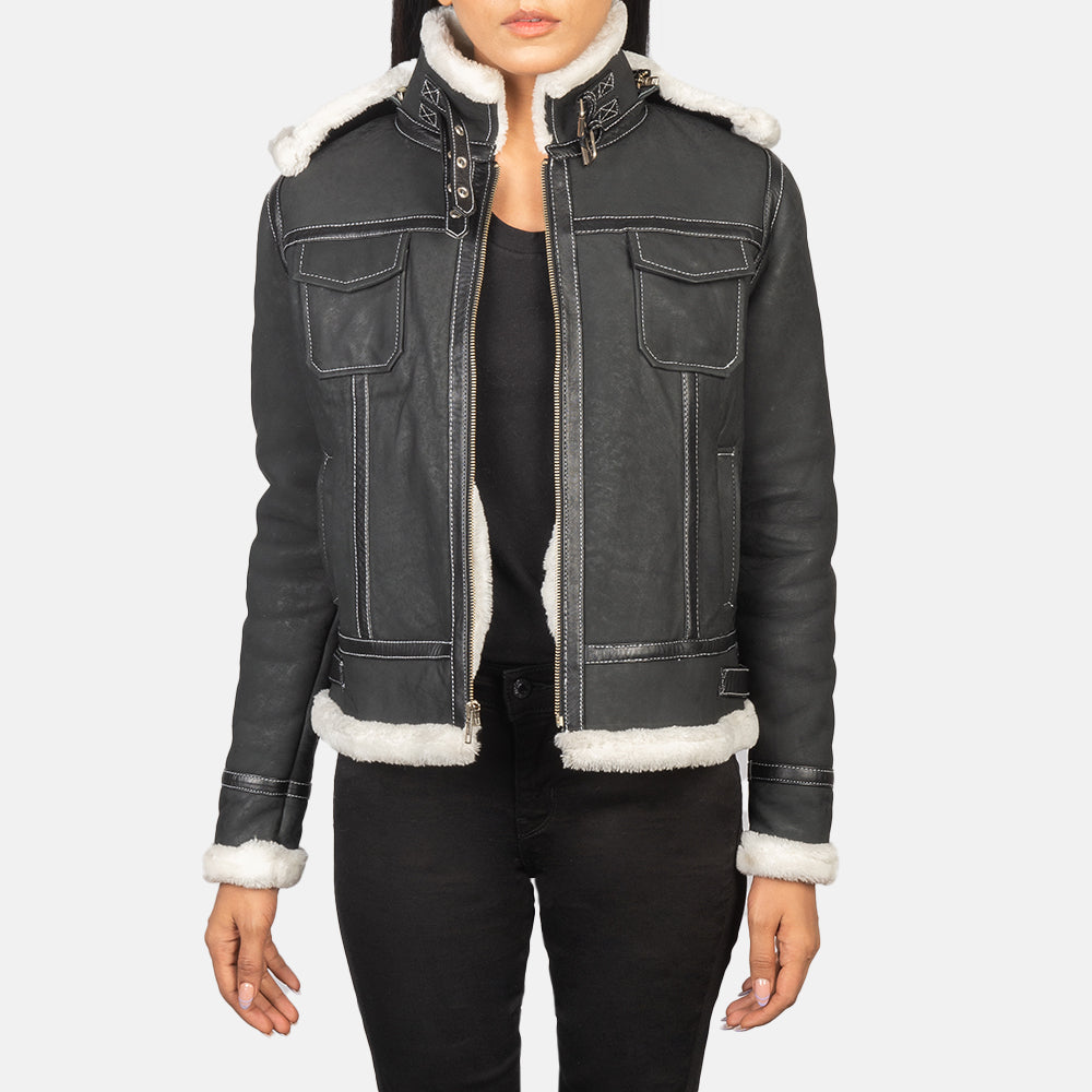 Frosty Hooded Shearling Leather Jacket