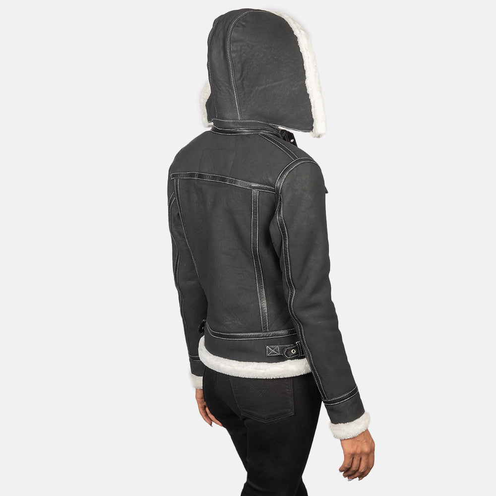 Frosty Hooded Shearling Leather Jacket
