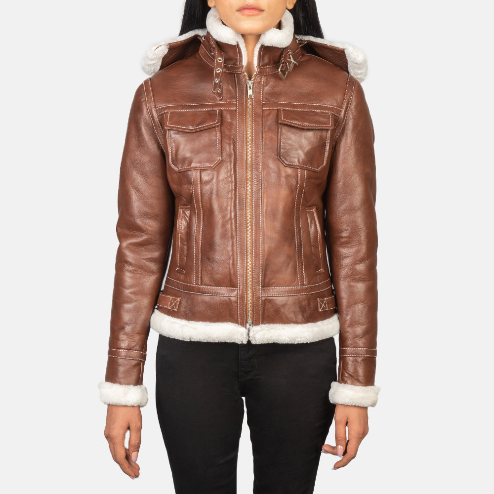 Frosty Hooded Shearling Leather Jacket