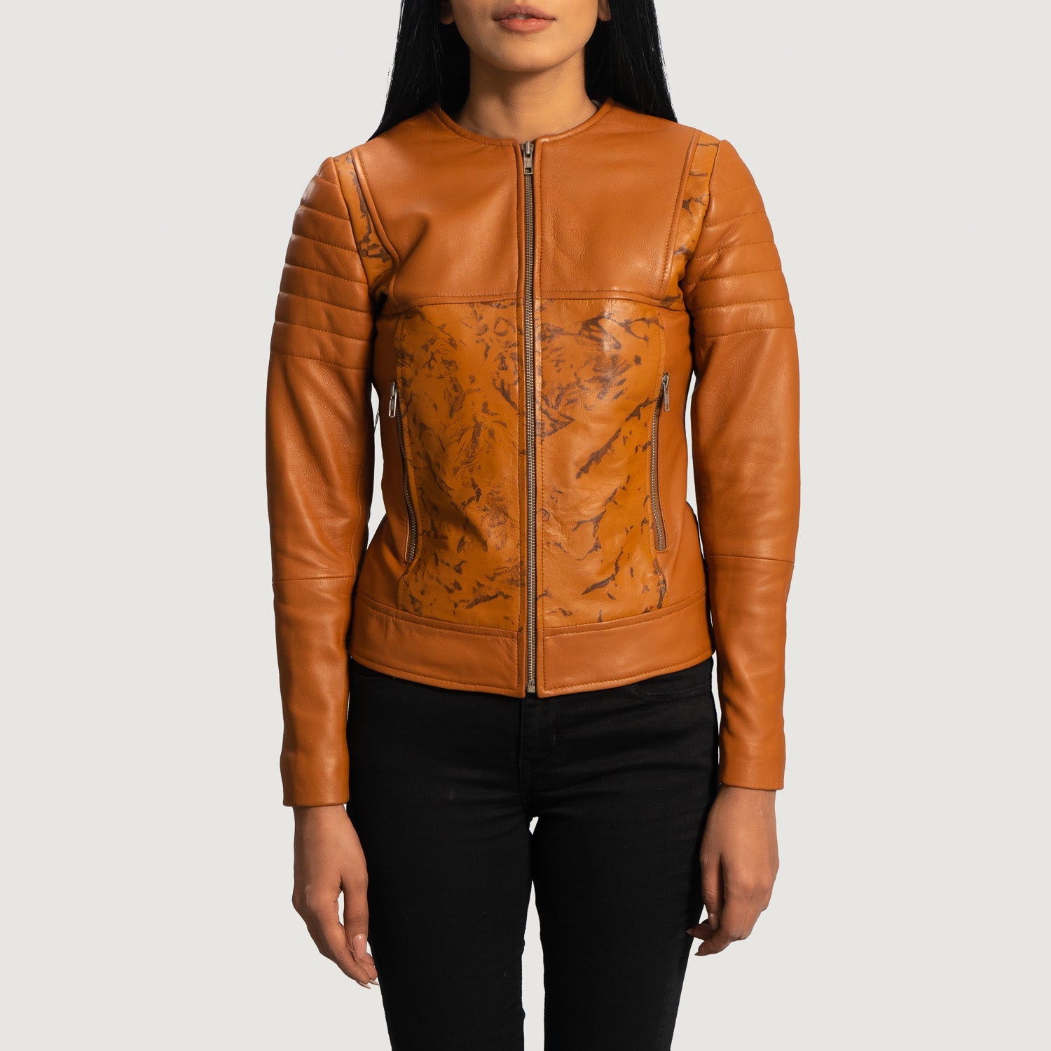 Grit Tan Dye Leather Biker Jacket