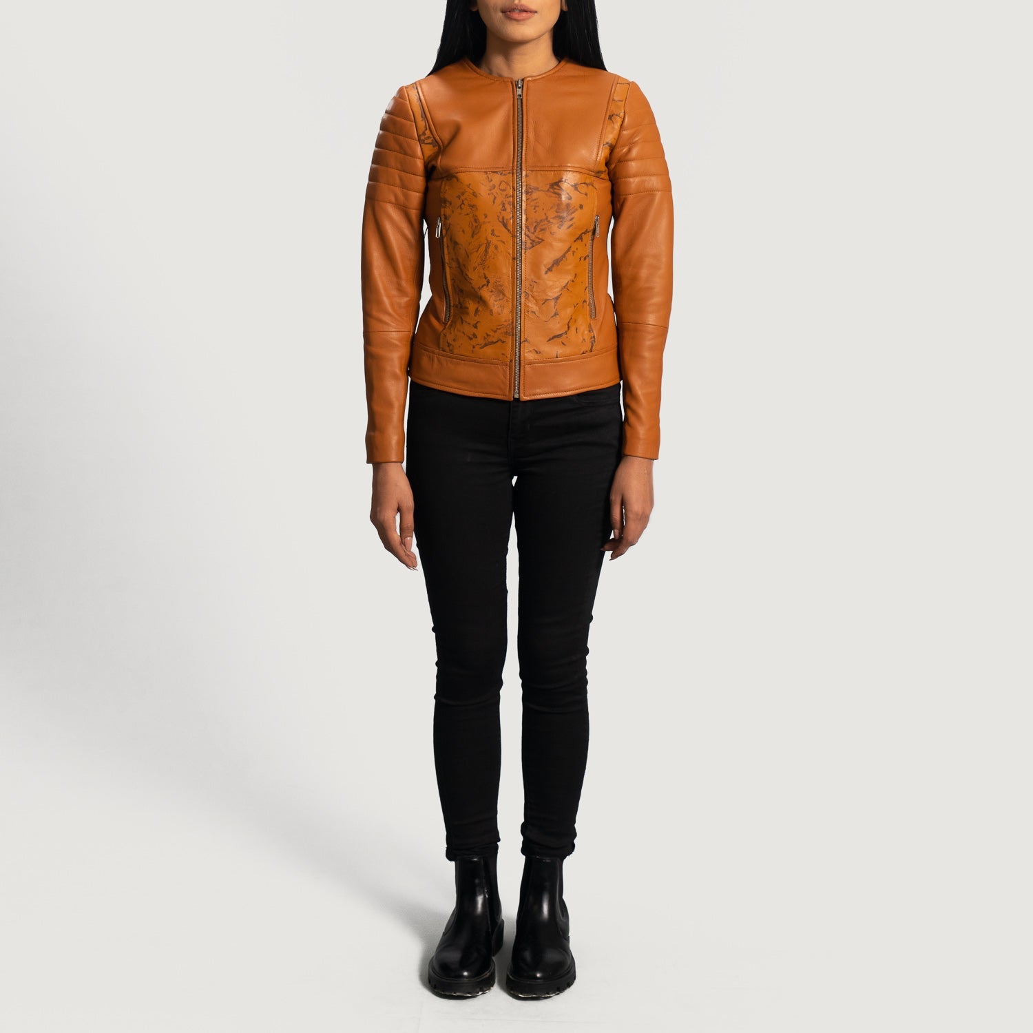 Grit Tan Dye Leather Biker Jacket